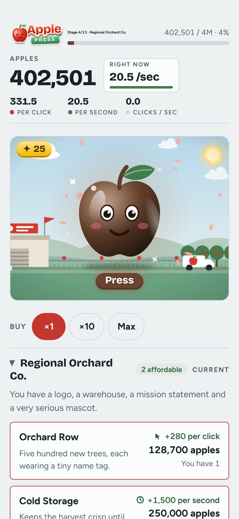 Apple Press on a phone: a big smiling apple, the score and the first upgrades