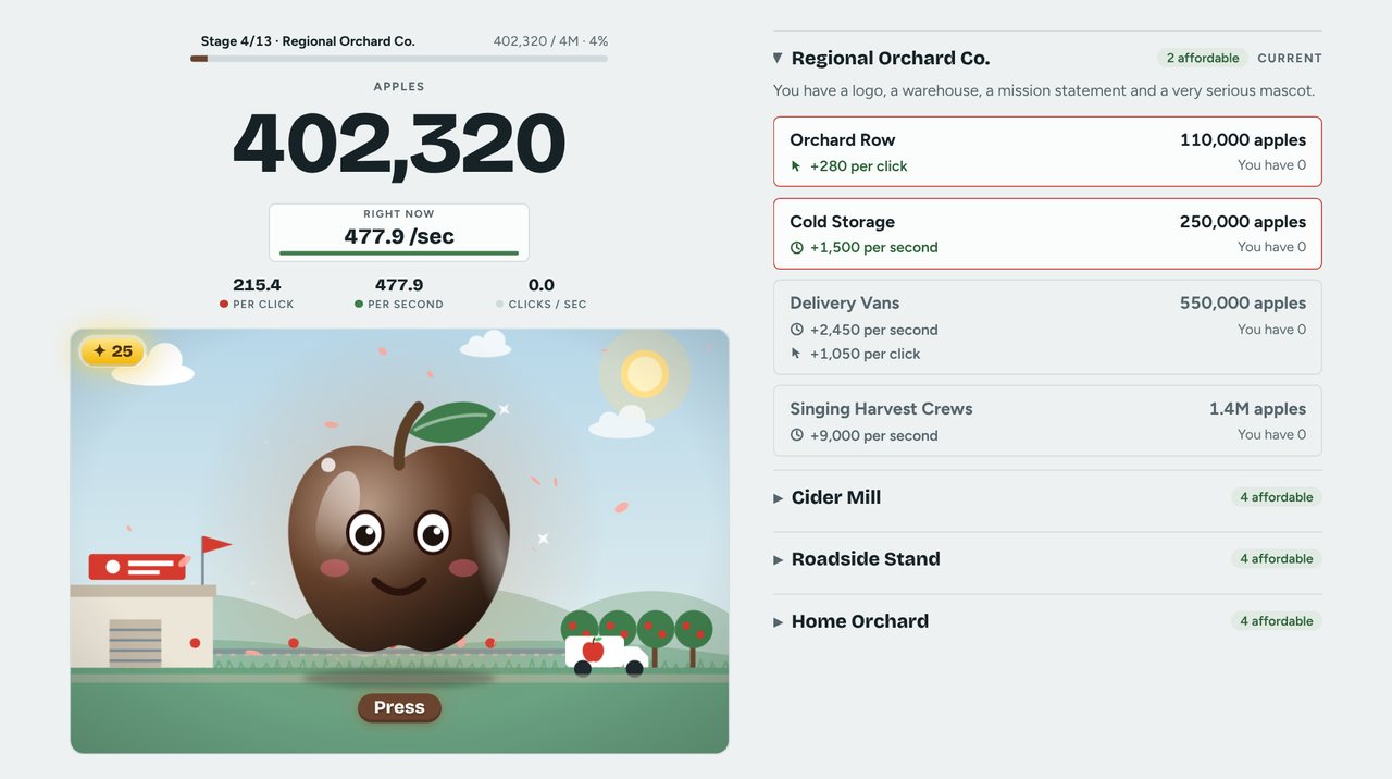 Apple Press on a computer: the apple on the left, upgrades on the right
